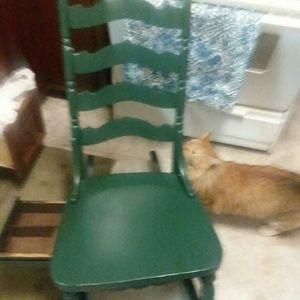 Vintage wooden rocking sewing chair with drawer.